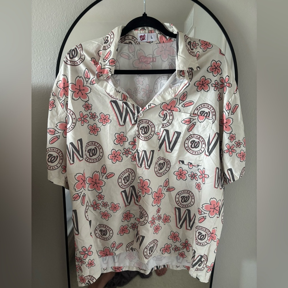 Men's Casual Button Down Shirt - White and Pink